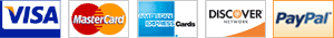 Payment Options images for Visa, Master Card, American Express, Discover and PayPal.