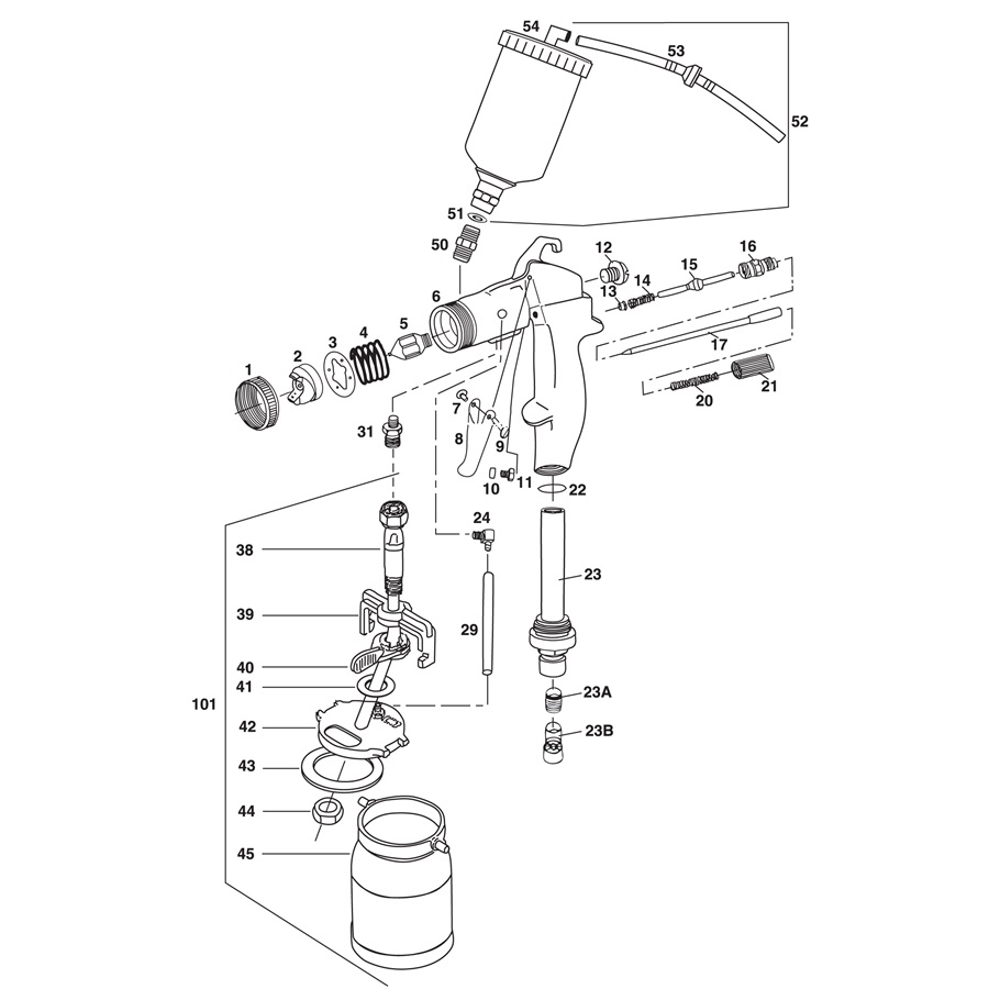 TP Tools® ProLine HVLP Turbine Gun Parts Breakdown