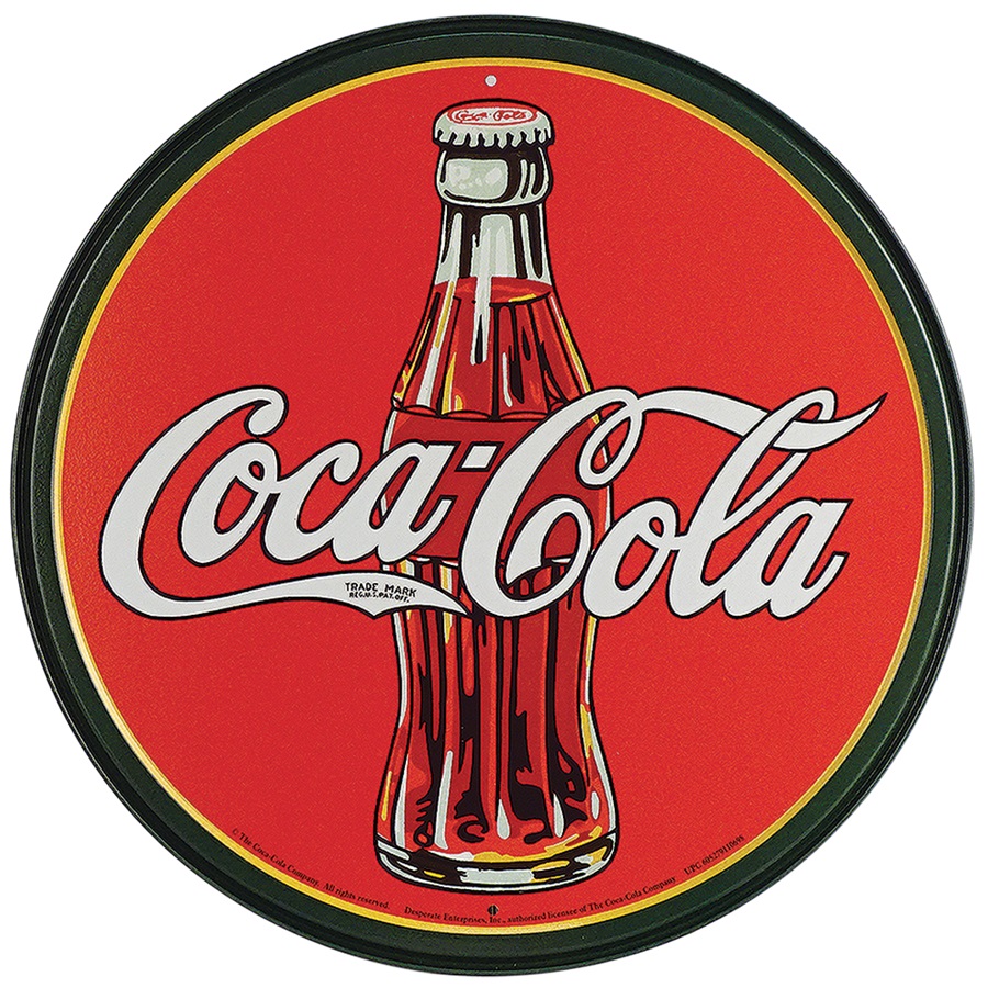 Coke 30's Bottle Aluminum-Style Sign - 11-3/4" Dia