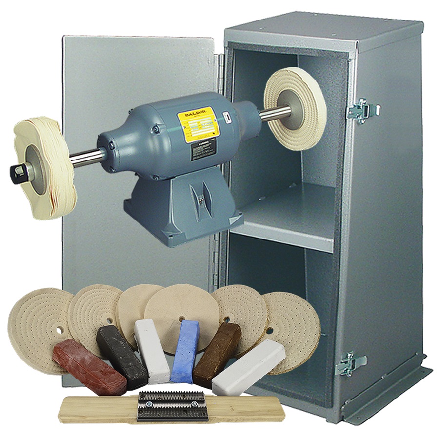 Baldor® 1-1/2HP Buffer, Enclosed Buffer Cabinet Stand & Buffing Kit