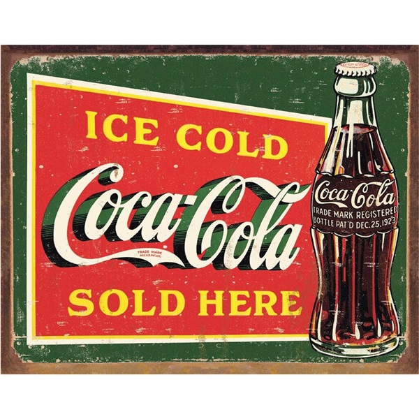 COKE - Ice Cold Green Tin Sign - 16"W x 12-1/2"H