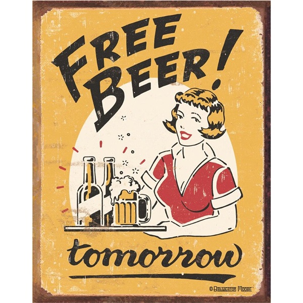 Free Beer Tin Sign - 12-1/2"W x 16"H