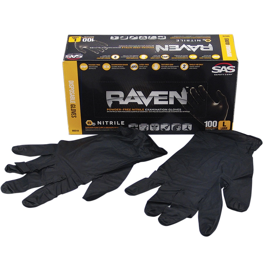 SAS® RAVEN™ Disposable Nitrile Work Gloves, Lrg