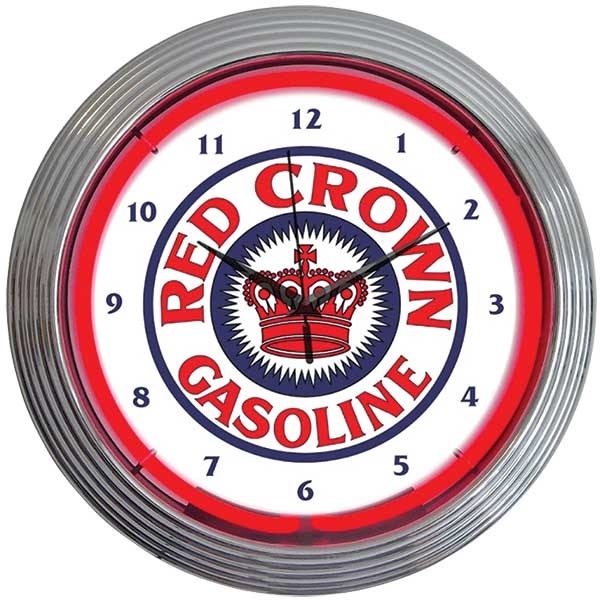 Red Crown Gasoline Neon Wall Clock