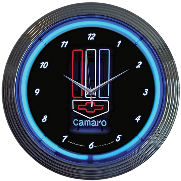 Camaro Red White and Blue Neon Wall Clock