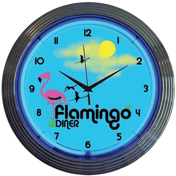 Flamingo Diner Neon Wall Clock