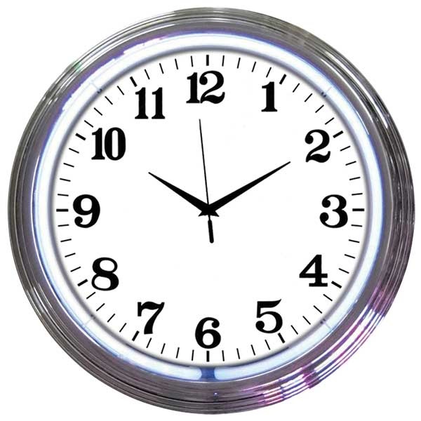 Chrome Rim White Neon Wall Clock
