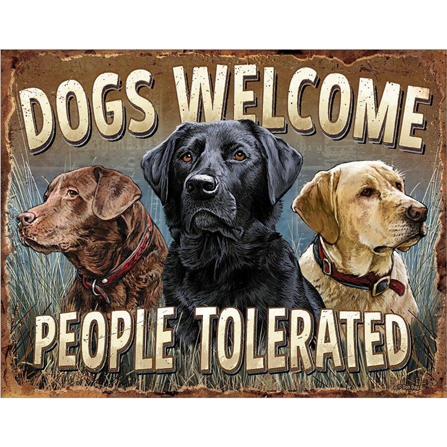 Dogs Welcome Tin Sign - 16"W x 12-1/2"H