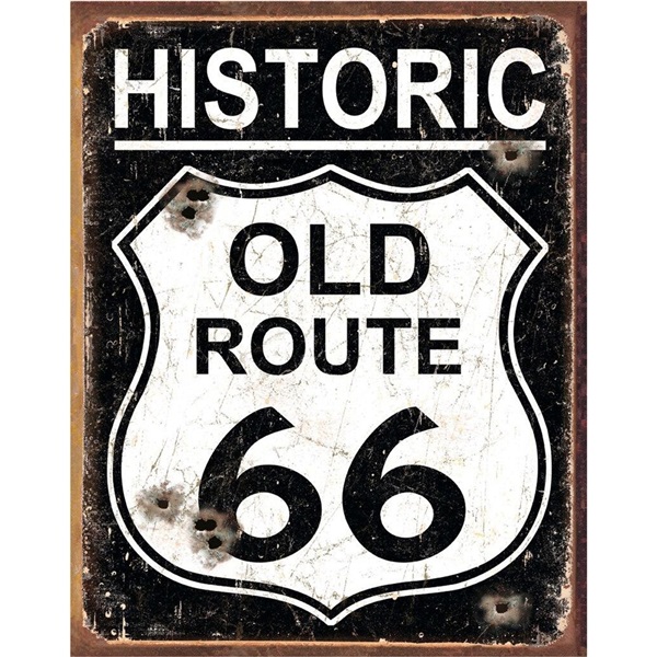 Old Route 66 - Weathered Tin Sign - 12-1/2"W x 16"H