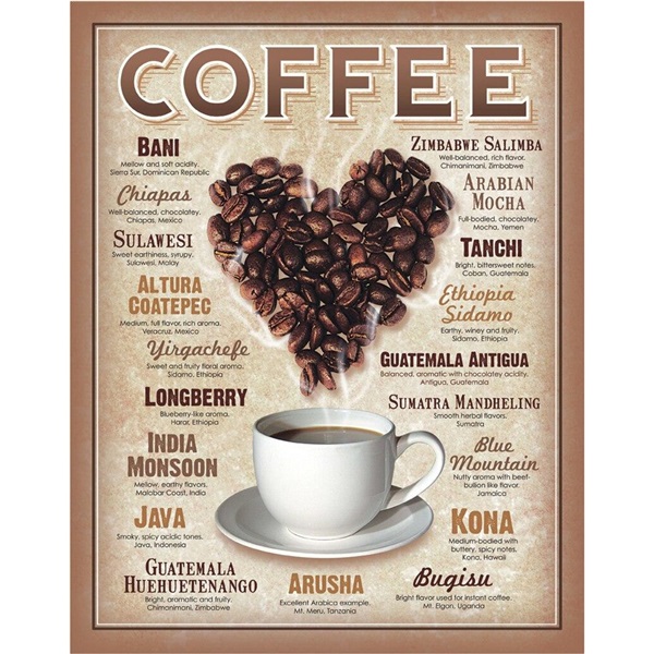 Heart Coffee Tin Sign - 12-1/2"W x 16"H