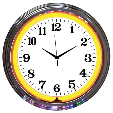 Chrome Rim Orange Neon Wall Clock