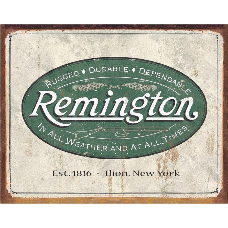 REM - Weathered Logo Tin Sign - 16"W x 12-1/2"H