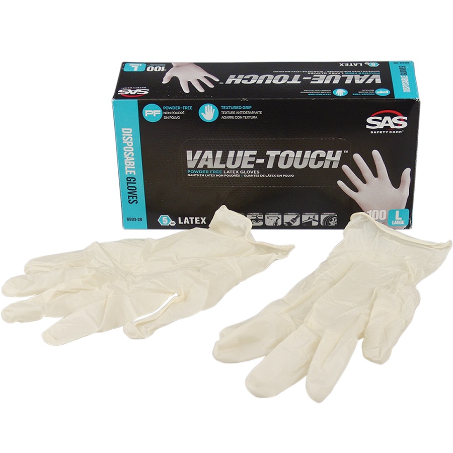 SAS® VALUE-TOUCH™ Disposable Latex Work Gloves, Lrg