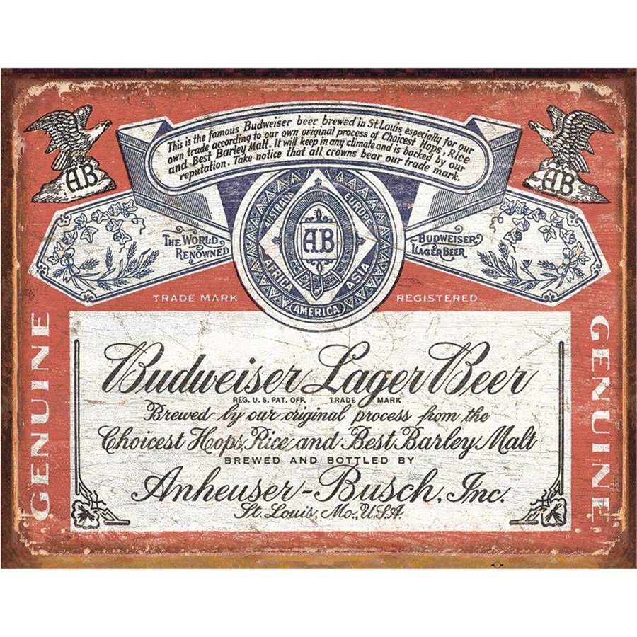 Budweiser Historic Label Tin Sign - 16"W x 12-1/2"H