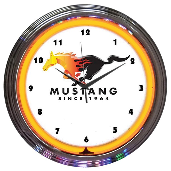 Ford Mustang Since 1964 Orange Neon Wall Clock