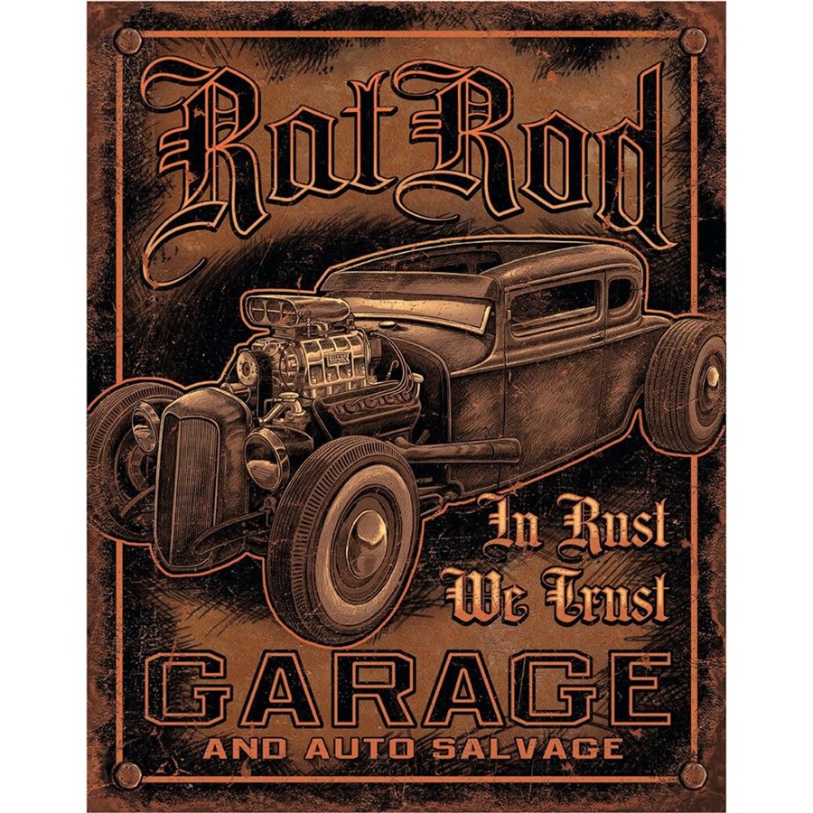 Rat Rod Garage Tin Sign - 12-1/2"W x 16"H