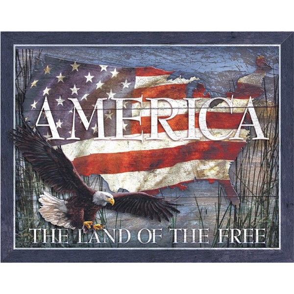 America - Land of Free Tin Sign - 16"W x 12-1/2"H