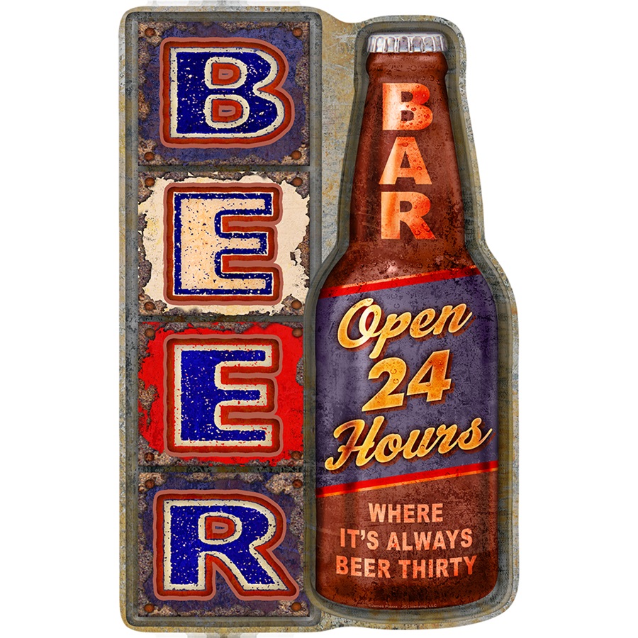 Beer - Embossed Die-Cut Aluminum-Style Sign - 7-3/8" x 11-1/2"