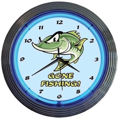 Gone Fishing! Neon Wall Clock