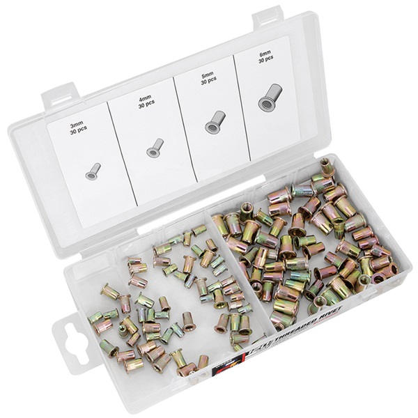 Performance Tool® 120-Pc Repl Zinc-Plated Steel Rivet Nuts - Metric