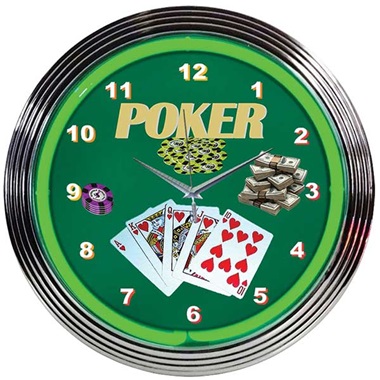 Poker Green Neon Wall Clock