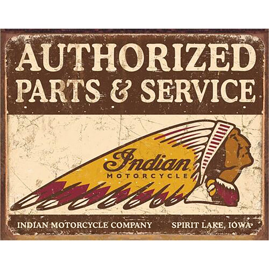 Authorized Indian Parts & Service Tin Sign - 16"W x 12-1/2"H