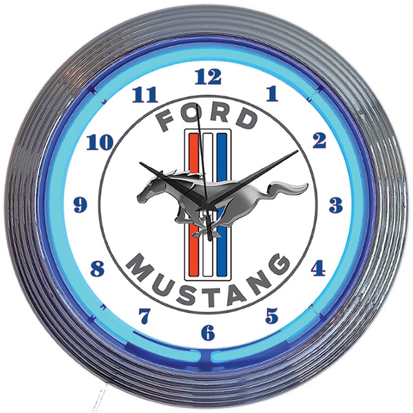 Ford Mustang Blue Neon Wall Clock