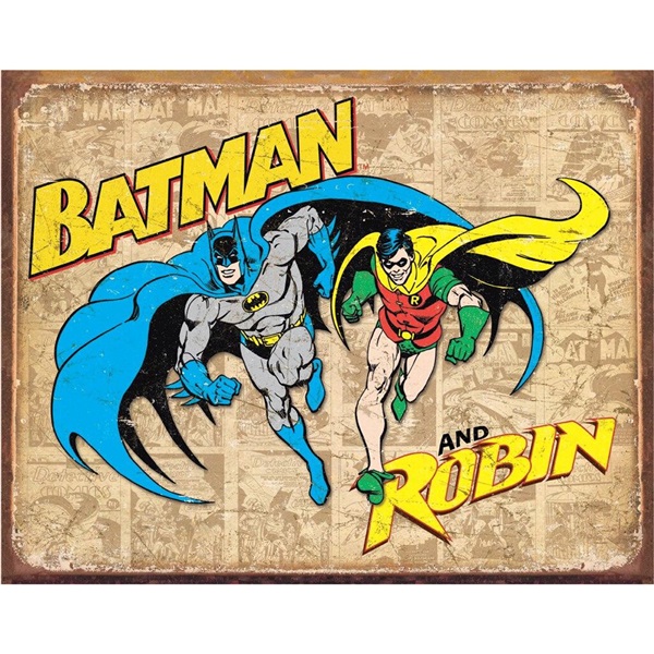 Batman and Robin Weathered Tin Sign - 16"W x 12-1/2"H