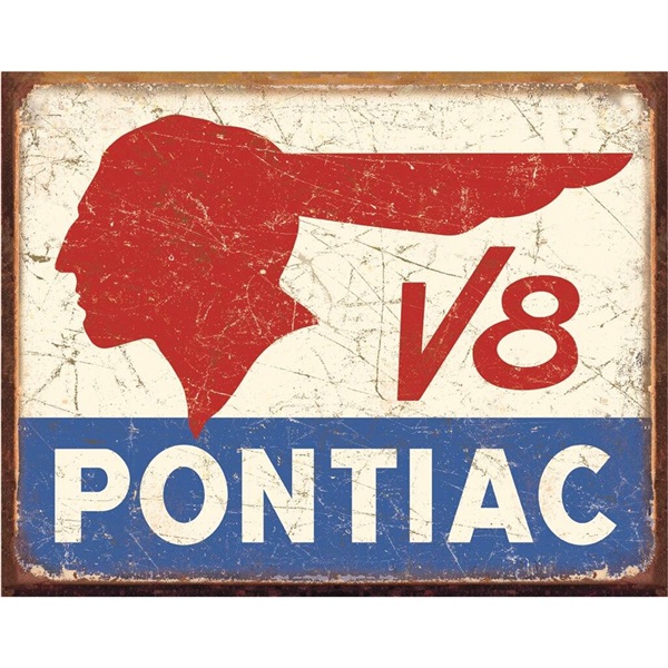 Pontiac V8 Tin Sign - 16"W x 12-1/2"H