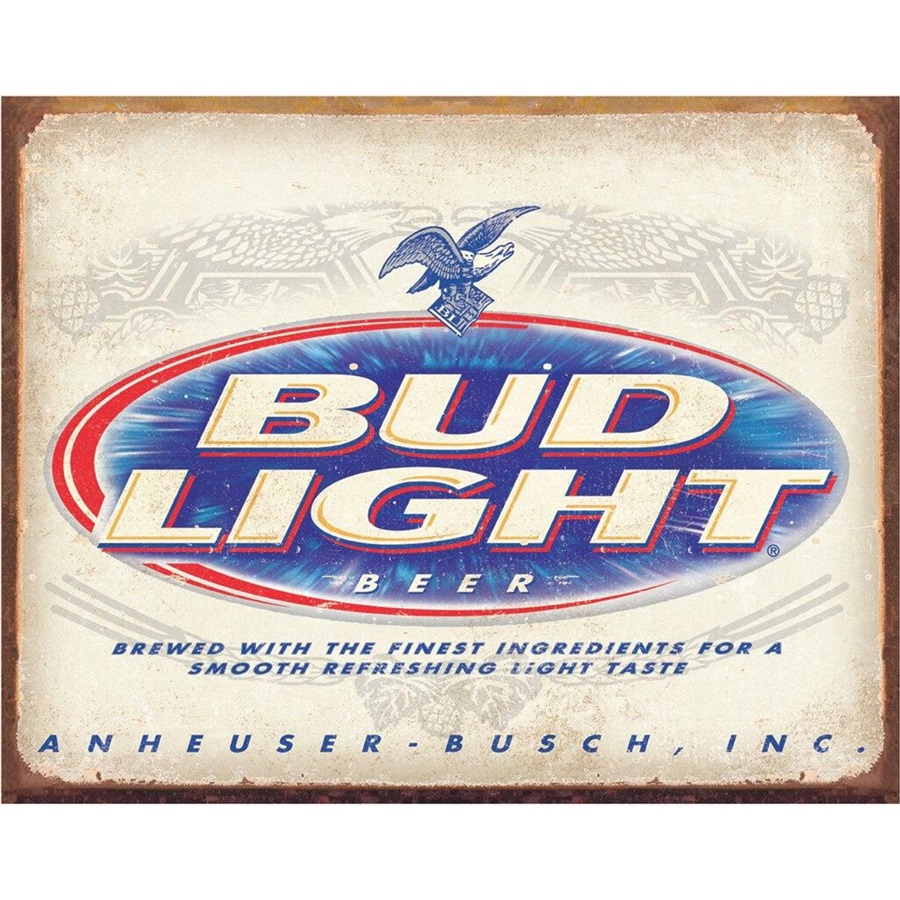 BUD Light Retro Tin Sign - 16"W x 12-1/2"H