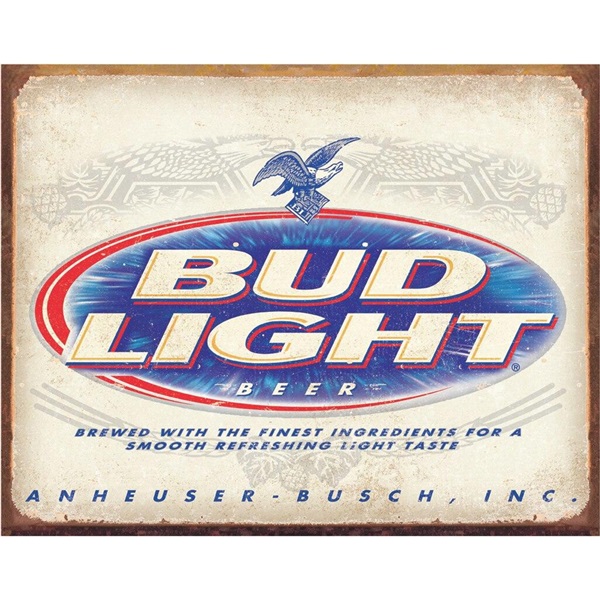 BUD Light Retro Tin Sign - 16"W x 12-1/2"H