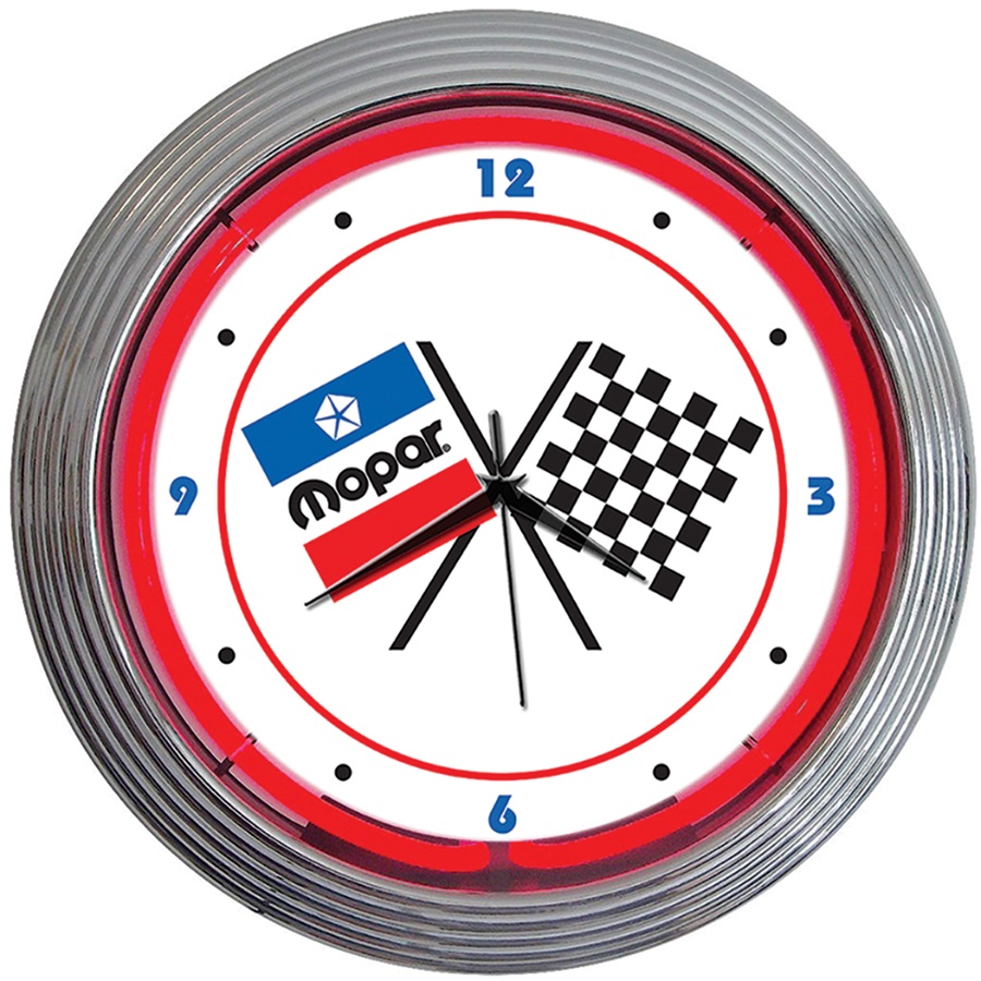 Mopar Checkered Flags Neon Wall Clock