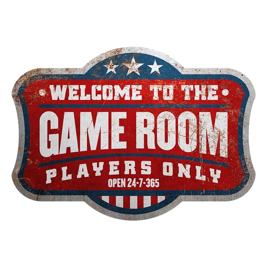 Game Room - Embossed Die-Cut Aluminum-Style Sign - 7-1/2" x 10-1/2"