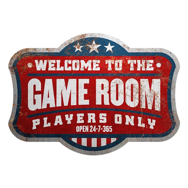 Game Room - Embossed Die-Cut Aluminum-Style Sign - 7-1/2" x 10-1/2"