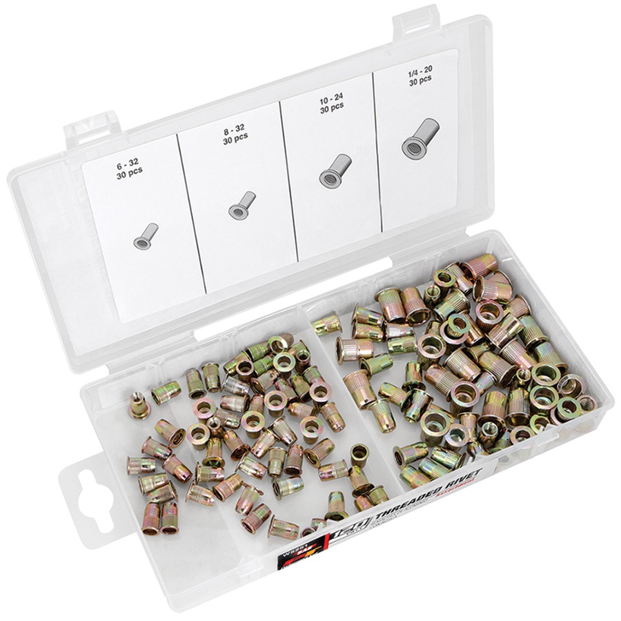 Performance Tool® 120-Pc Repl Zinc-Plated Steel Rivet Nuts - SAE