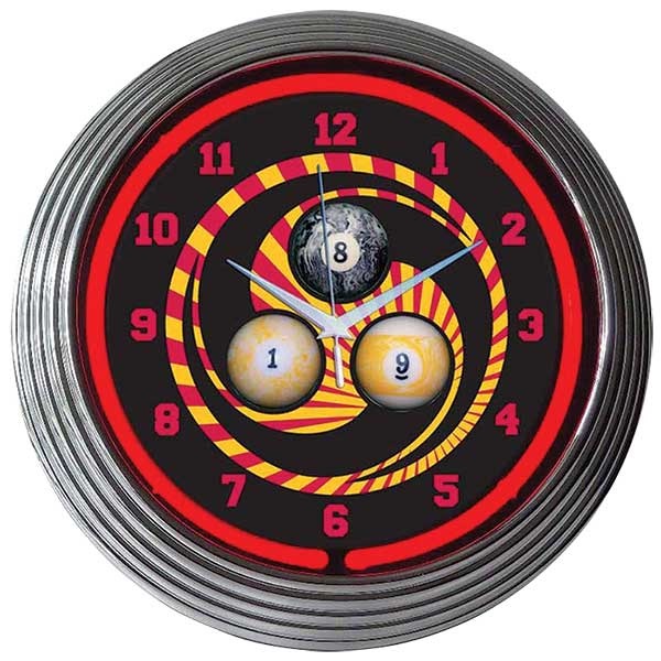 Billiards 1,8,9 Neon Wall Clock