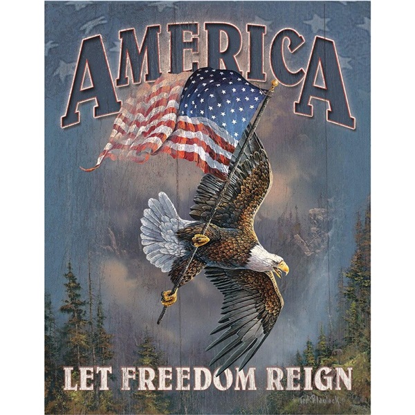 America - Let Freedom Reign Tin Sign - 12-1/2"W x 16"H