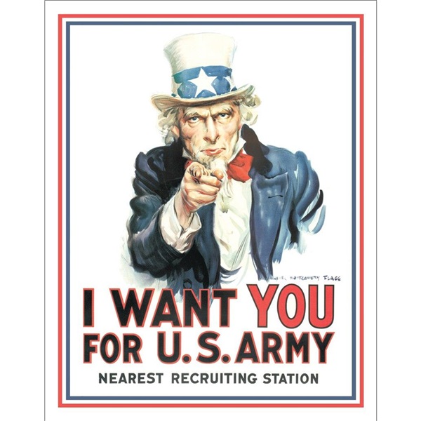 Uncle Sam I Want You Tin Sign - 12-1/2"W x 16"H