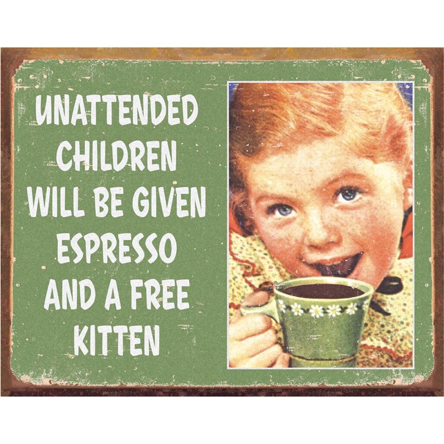 Ephemera - Unattended Children Tin Sign - 16"W x 12-1/2"H