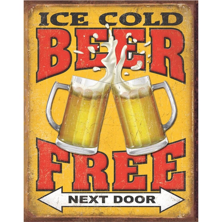 Free Beer - Next Door Tin Sign - 12-1/2"W x 16"H