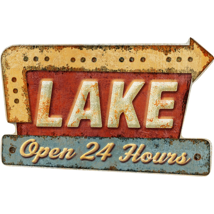 Lake - Embossed Die-Cut Aluminum-Style Sign - 6.9" x 11.5"