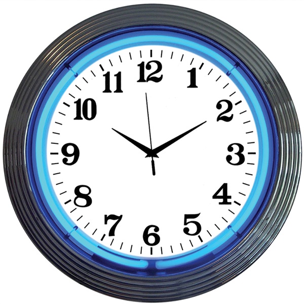 Chrome Rim Blue Neon Wall Clock