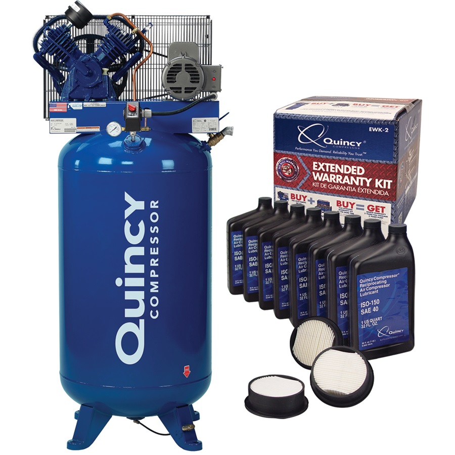 Quincy QT-54 Pro 5HP 2-Stage 80-Gal Air Compressor and Warranty Kit