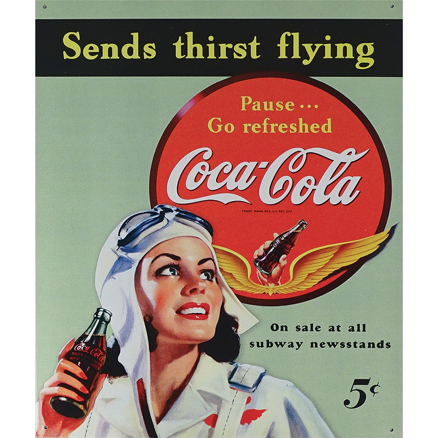 Coke - Sends Thirst Flying Tin Sign - 12-1/2"W x 16"H