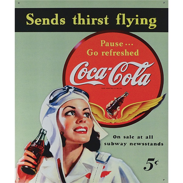 Coke - Sends Thirst Flying Tin Sign - 12-1/2"W x 16"H