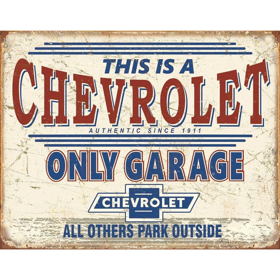 Chevy Only Garage Tin Sign - 16"W x 12-1/2"H