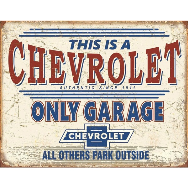 Chevy Only Garage Tin Sign - 16"W x 12-1/2"H