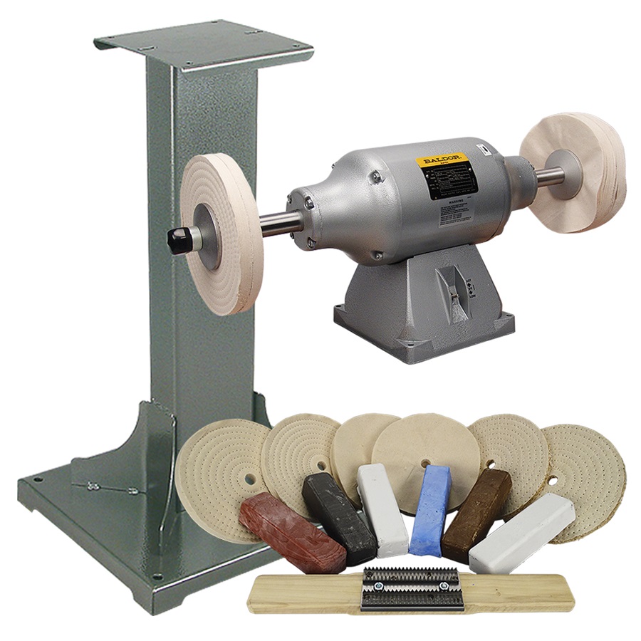 Baldor® 3/4HP 2-Speed Buffer, 11 Ga Steel Stand & Buffing Kit