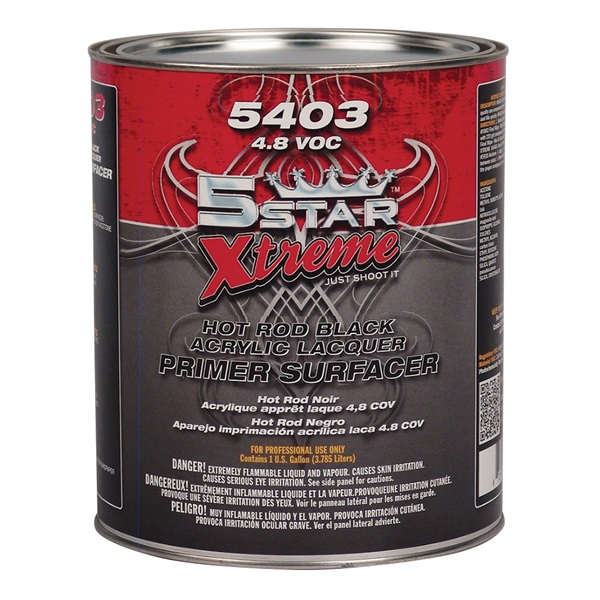 5STAR® Hot Rod Black Acrylic Lacquer Primer (1K) - Black, Gal