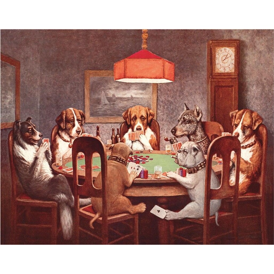 7 Dogs Playing Poker Tin Sign - 16"W x 12-1/2"H